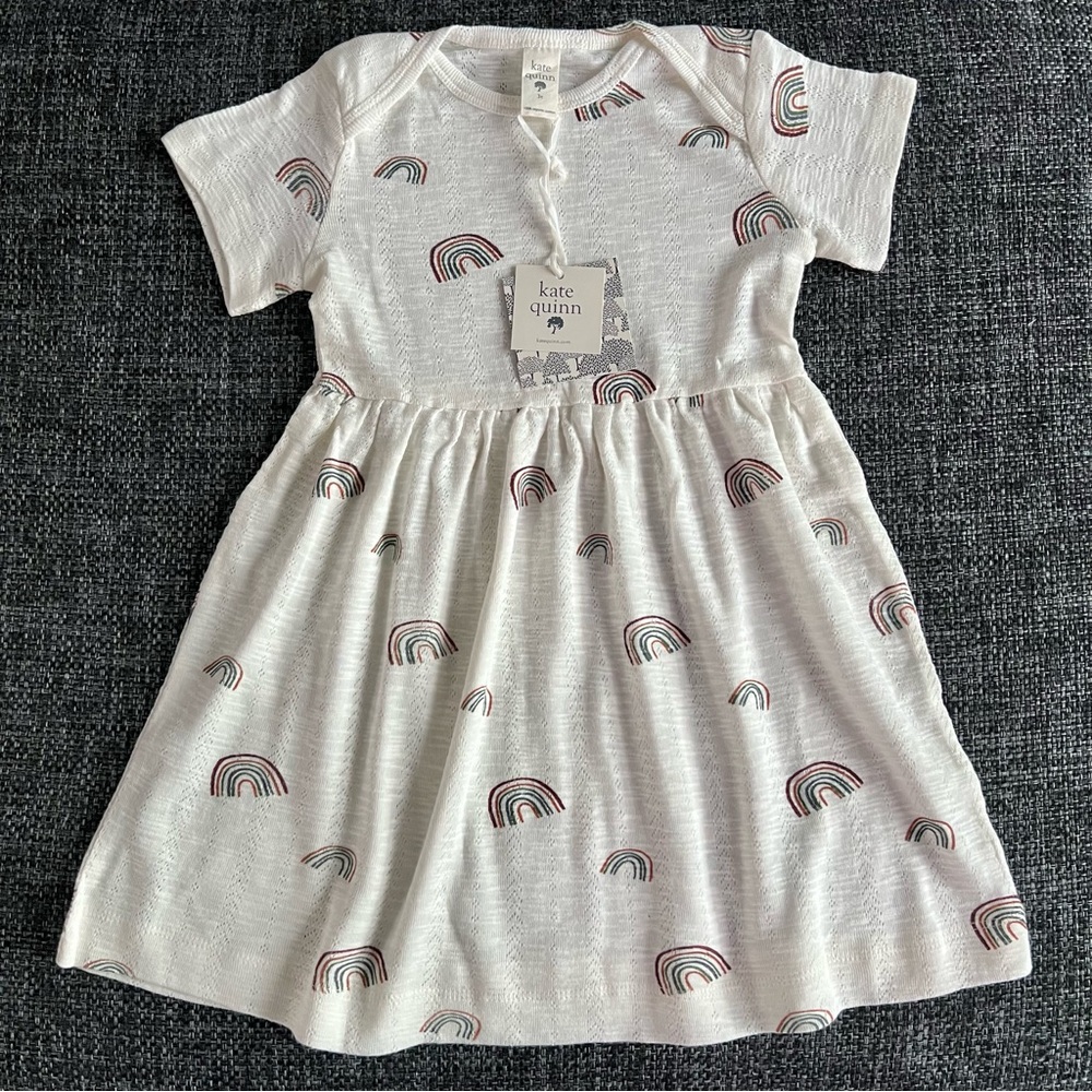 NWT Kate Quinn Girl’s Pointelle Tiny Rainbows Lap Neck Dress Size 3T